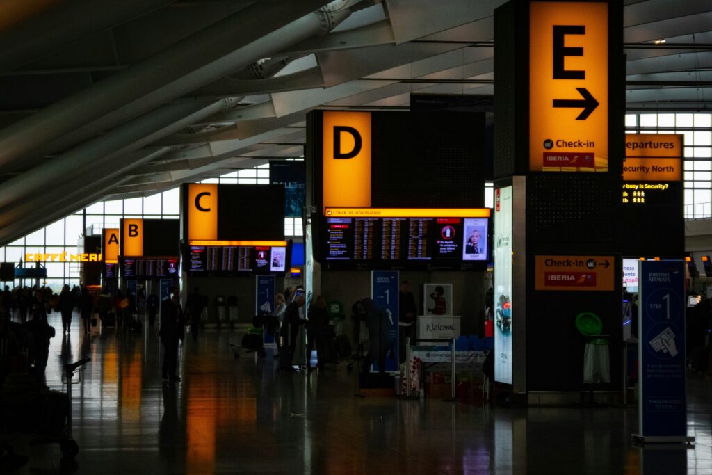 Airport check-in counters.